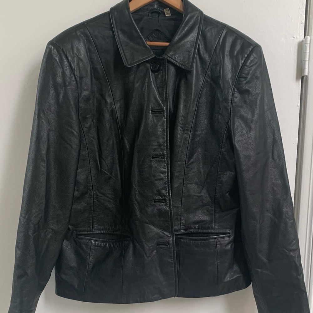 Preston & York black leather button up jacket.